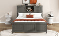 Full Size Platform Bed With Storage Headboard And Sliding Door,2 Drawers, Gray Full Gray Solid Wood Mdf