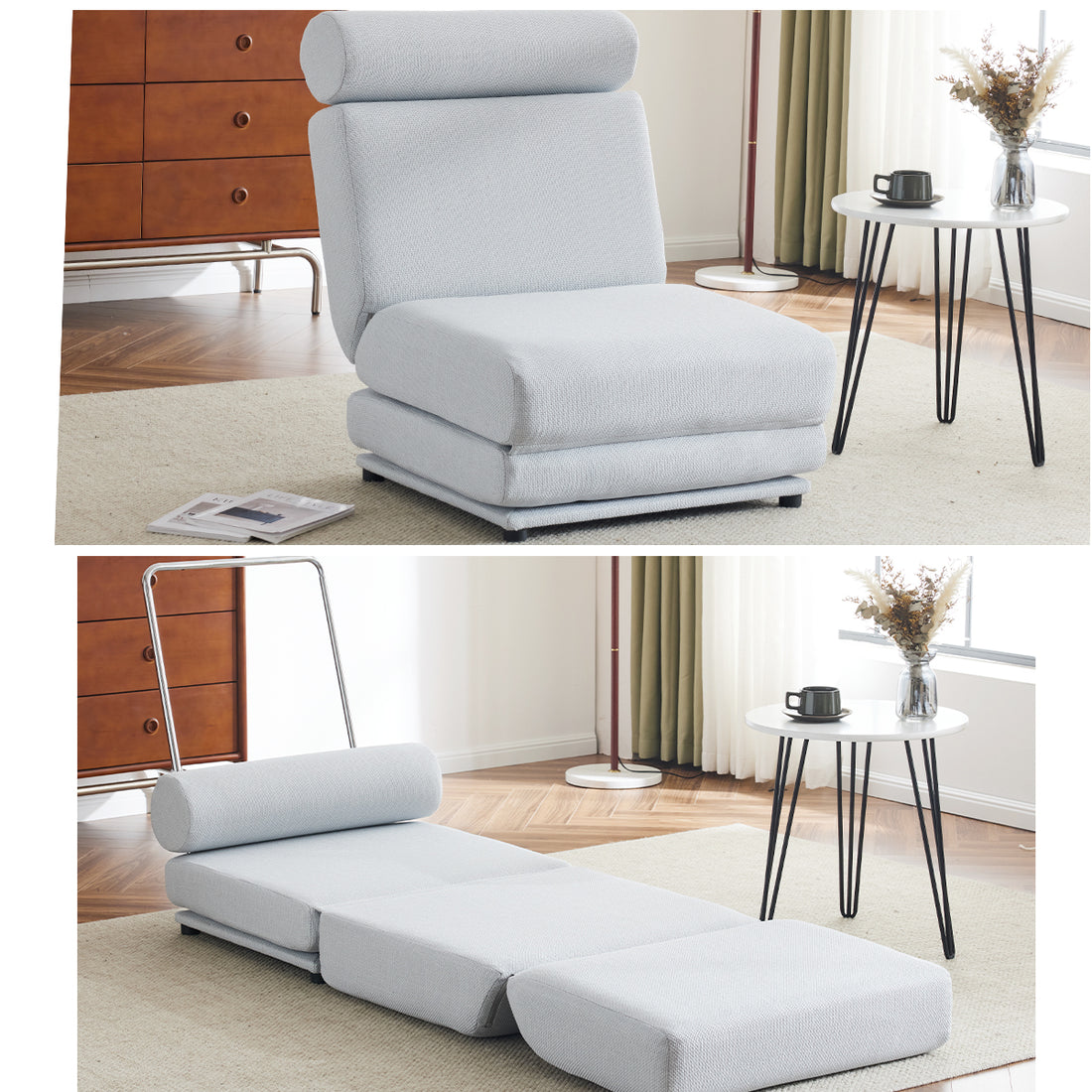Single Sofa Chair Foldable Single Sofa Bed With Pillow,Portable Foldable Sofa Bed,Leisure Sofa Chair,Easy To Store,Made Ofand Wearable Linen Light Grey Blue Primary Living Space Modern Foam Linen