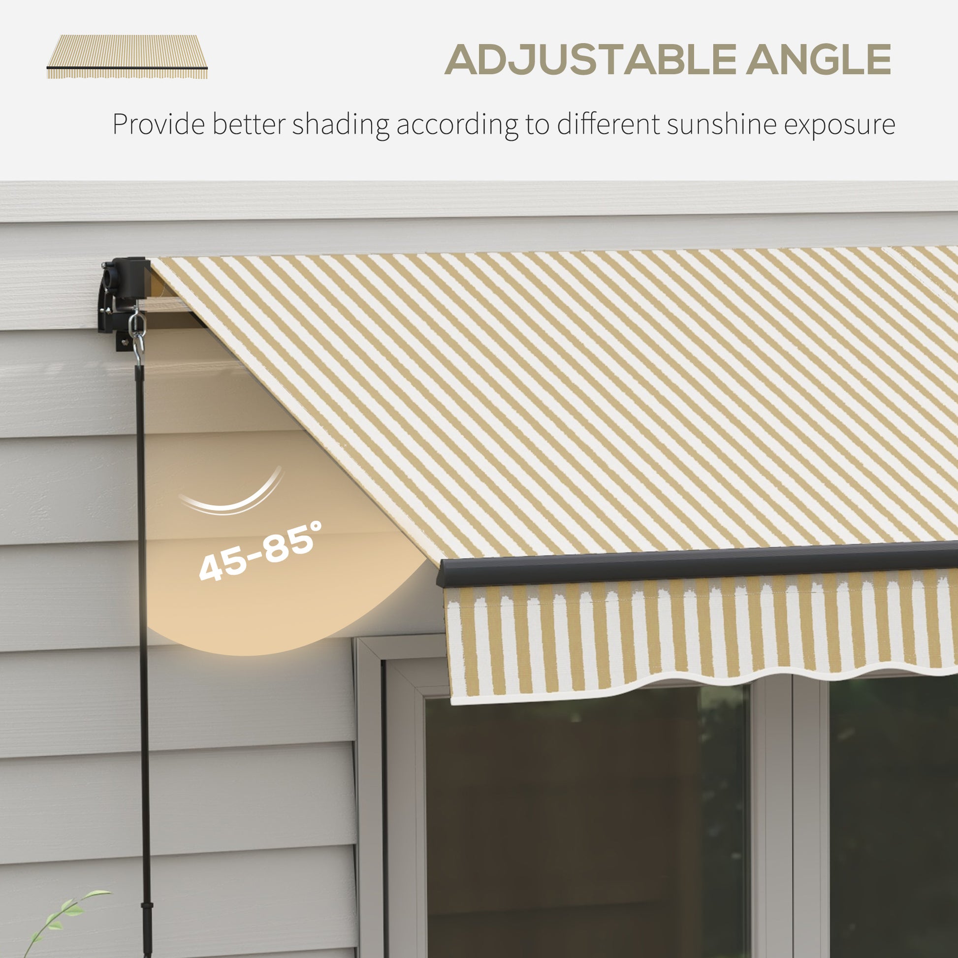 Outsunny 12' X 10' Retractable Awning, Patio Awning Sunshade Shelter With Manual Crank Handle, 280Gsm Uv Resistant Fabric And Aluminum Frame For Deck, Balcony, Yard, Beige And White Beige Polyester