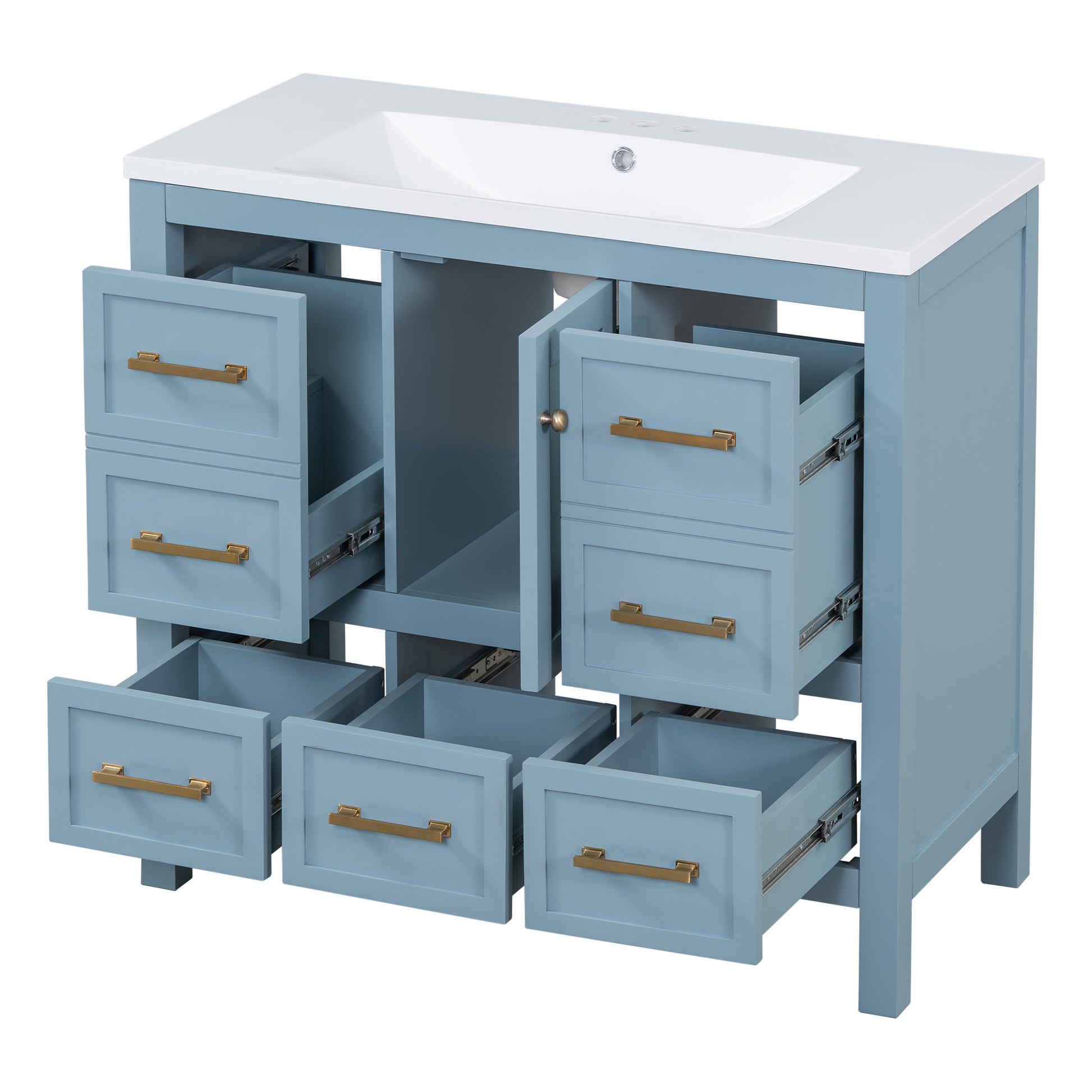 36'' Bathroom Vanity With Resin Sink Combo, Solid Wood Frame Bathroom Storage Cabinet, Freestanding Vanity Set With 5 Drawers& Soft Closing Doors Same As N710S136002M Blue Bathroom Solid Wood Mdf Resin