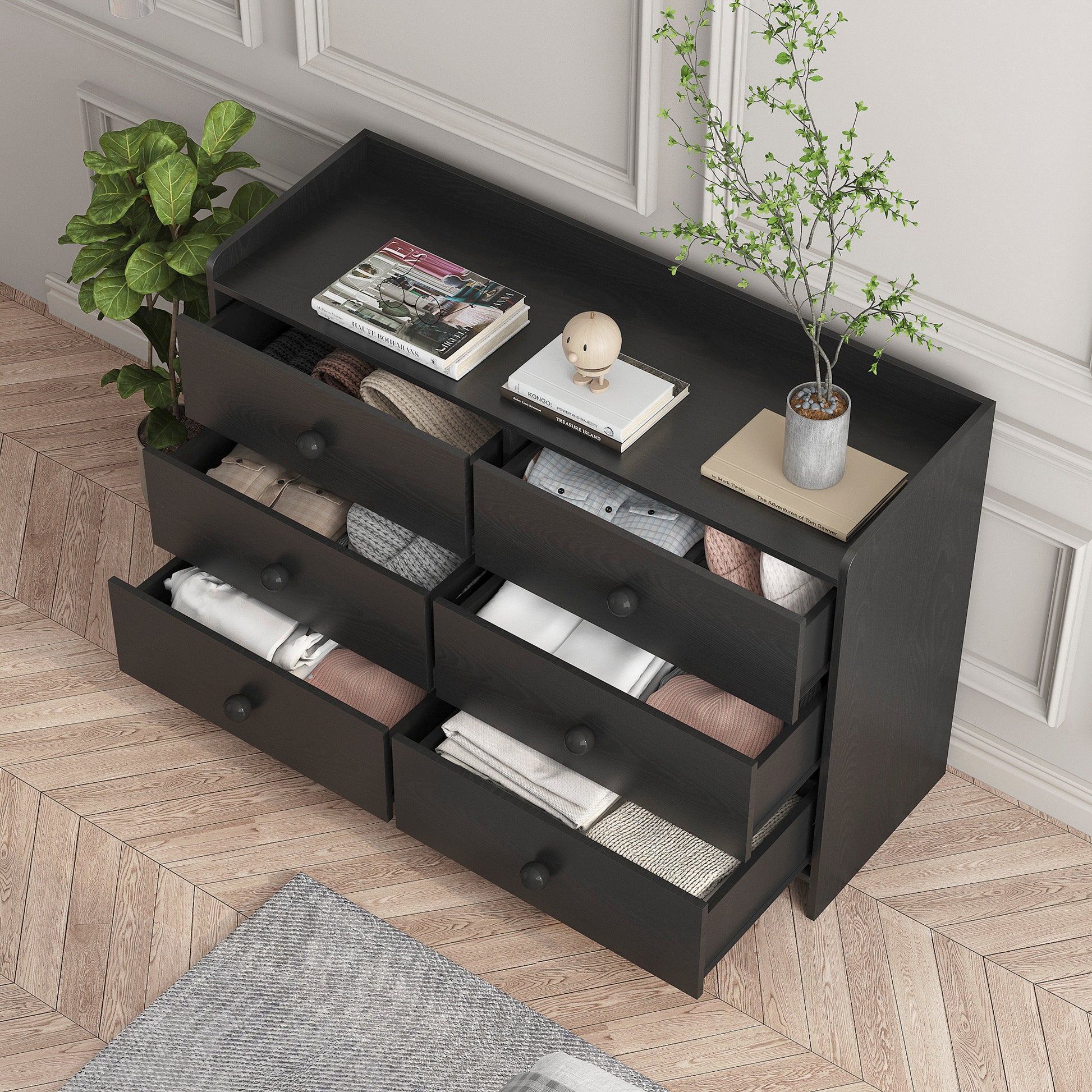 Chest Of Drawers Black Dresser6 Drawer Chest With Wide Storage, Modern Chest Of Drawers Black Dresser6 Drawer Chest With Wide Storage, Modern