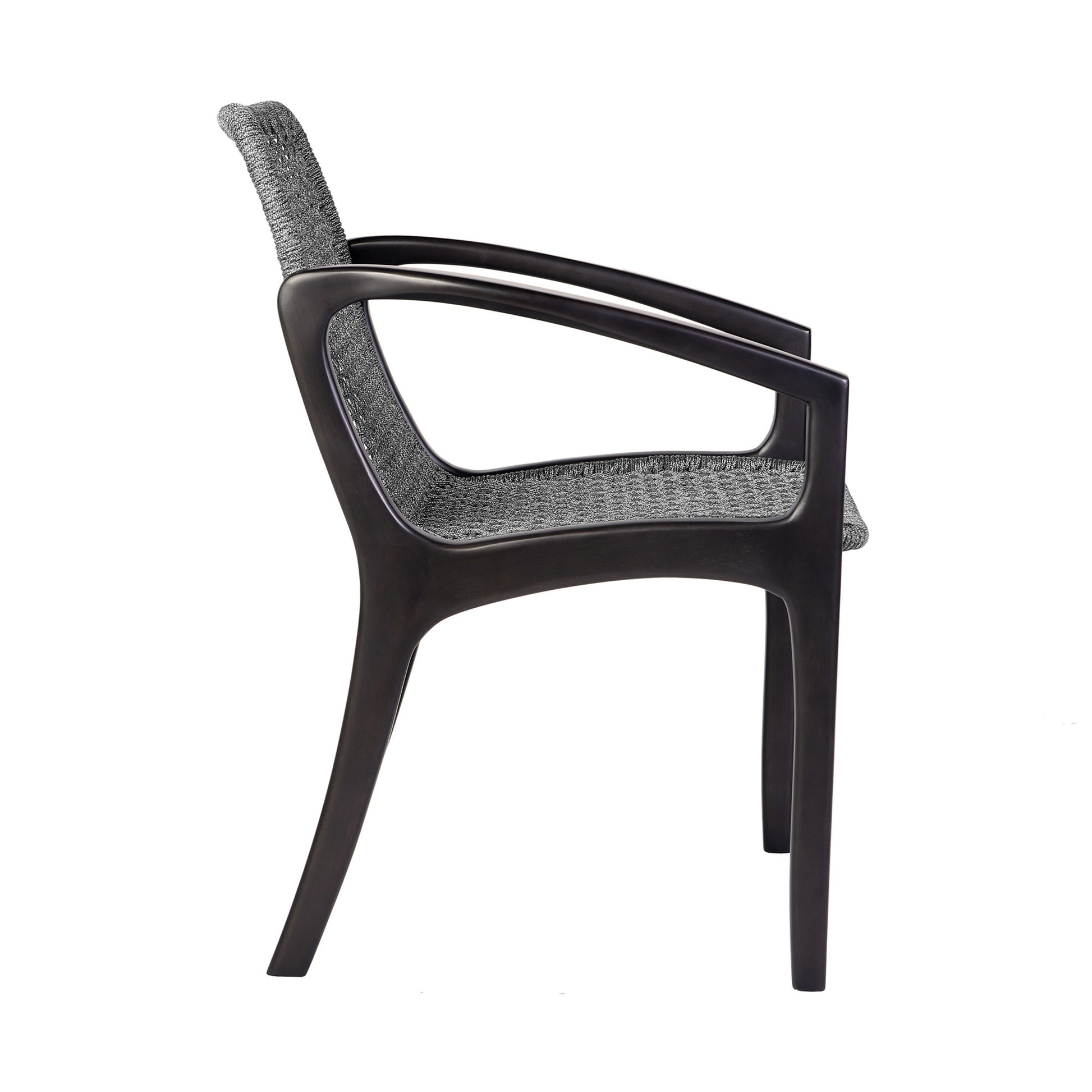 Tye 25 Inch Patio Dining Chair, Dark Eucalyptus Wood, Gray Rope Seating Gray Wood