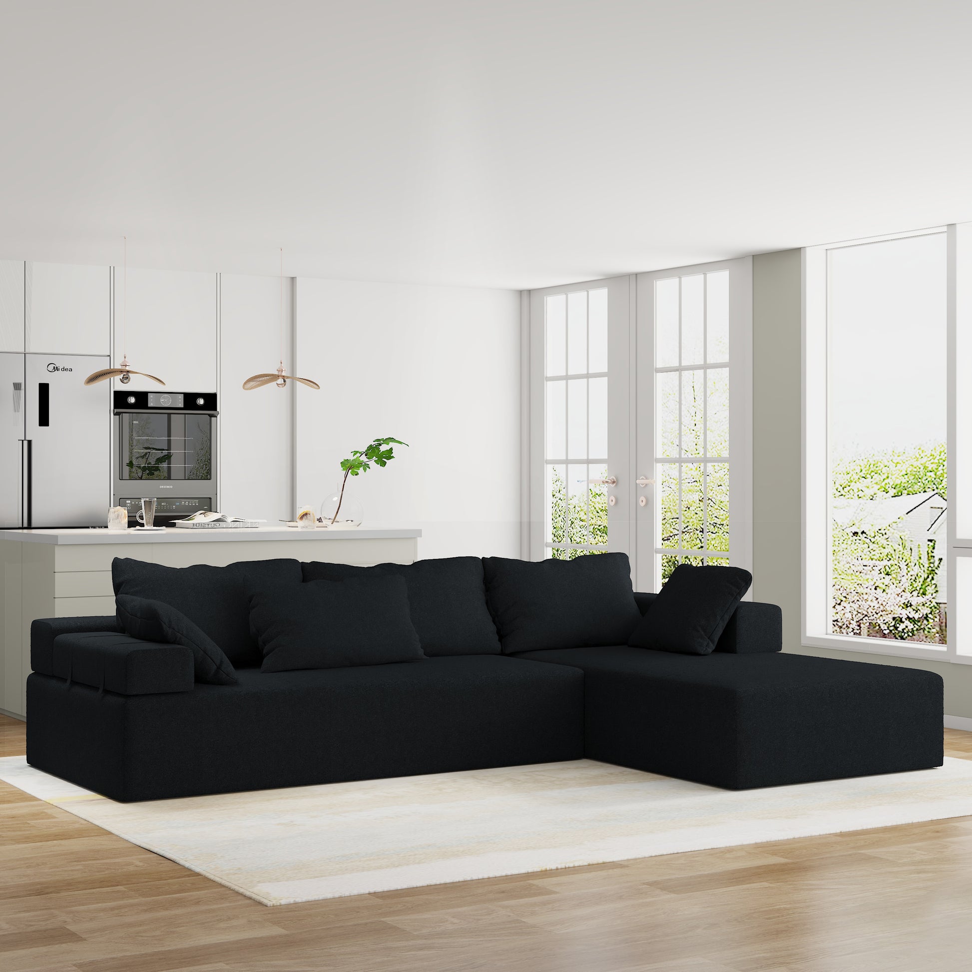 Modern Upholstered Sectional Sofa Couch Set,Modular 108" L Shaped Sectional Living Room Sofa Set With 6 Pillows,Free Combination Sofa Couch For Living Room,Bedroom Black Foam Chenille 3 Seat