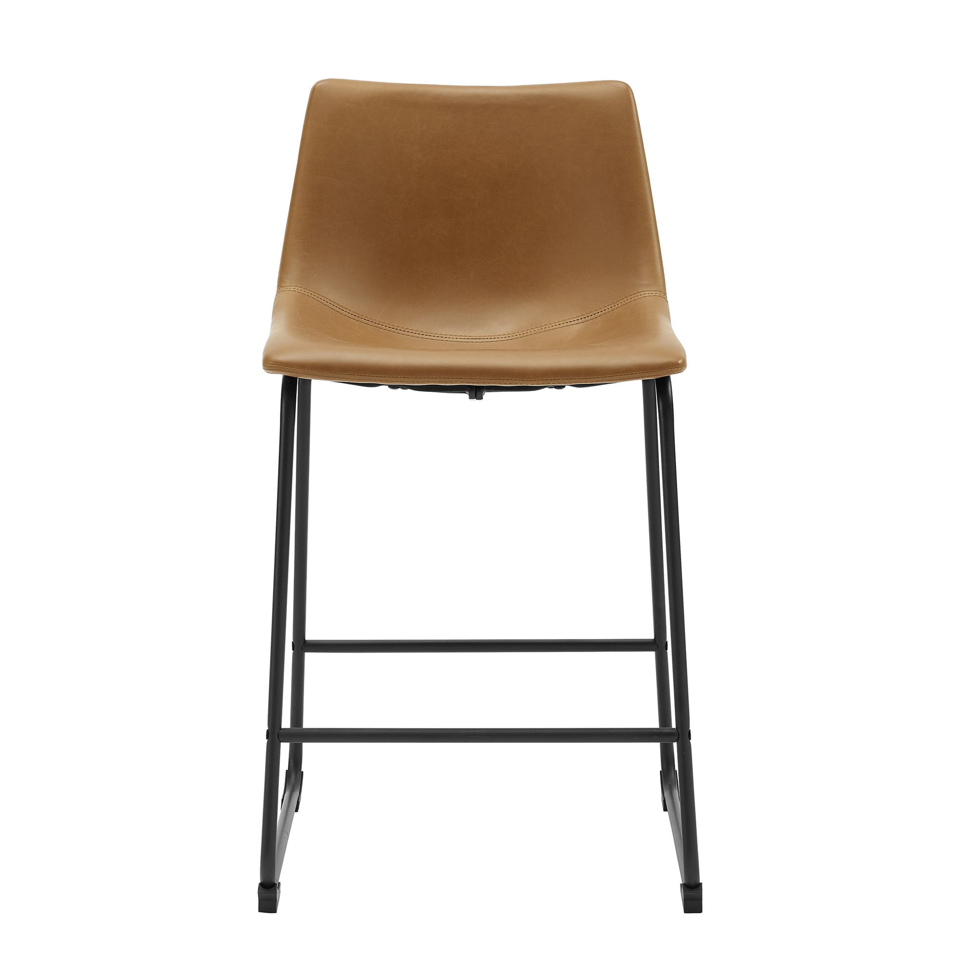 Industrial Faux Leather Counter Stools, Set Of 2 Whiskey Brown Brown Polyurethane Foam Pu Leather