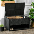 Outsunny Outdoor Deck Box & Shoe Storage, Pe Rattan Wicker Towel Rack With Liner For Indoor, Outdoor, Patio Furniture Cushions, Pool, Toys, Garden Tools, Black Black Steel