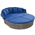 Outdoor Rattan Daybed Sunbed With Retractable Canopy Wicker Furniture, Round Outdoor Sectional Sofa Set, Gray Wicker Furniture Clamshell Seating With Washable Cushions, Backyard, Porch, Blue Yes Blue Seats 8 Garden & Outdoor Foam Wicker