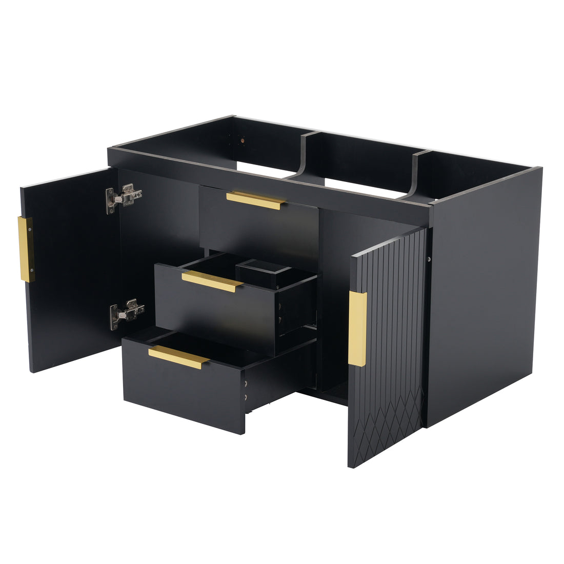 36'' Wall Mounted Bathroom Vanity Without Sink, Floating Bathroom Storage Cabinet With 2 Drawers, Solid Wood Bathroom Cabinet Not Include Basin Sink Black Bathroom Modern Mdf