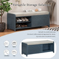 Distressed Shutter Storage Bench With Acacia Veneer For Retro Charm For Living Room, Entryway Navy Navy Mdf