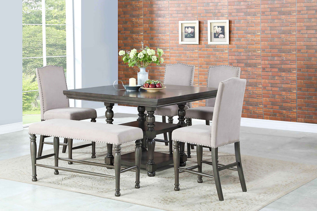 Caswell 7 Piece Dining Set Pearl Silver Silver White Wood