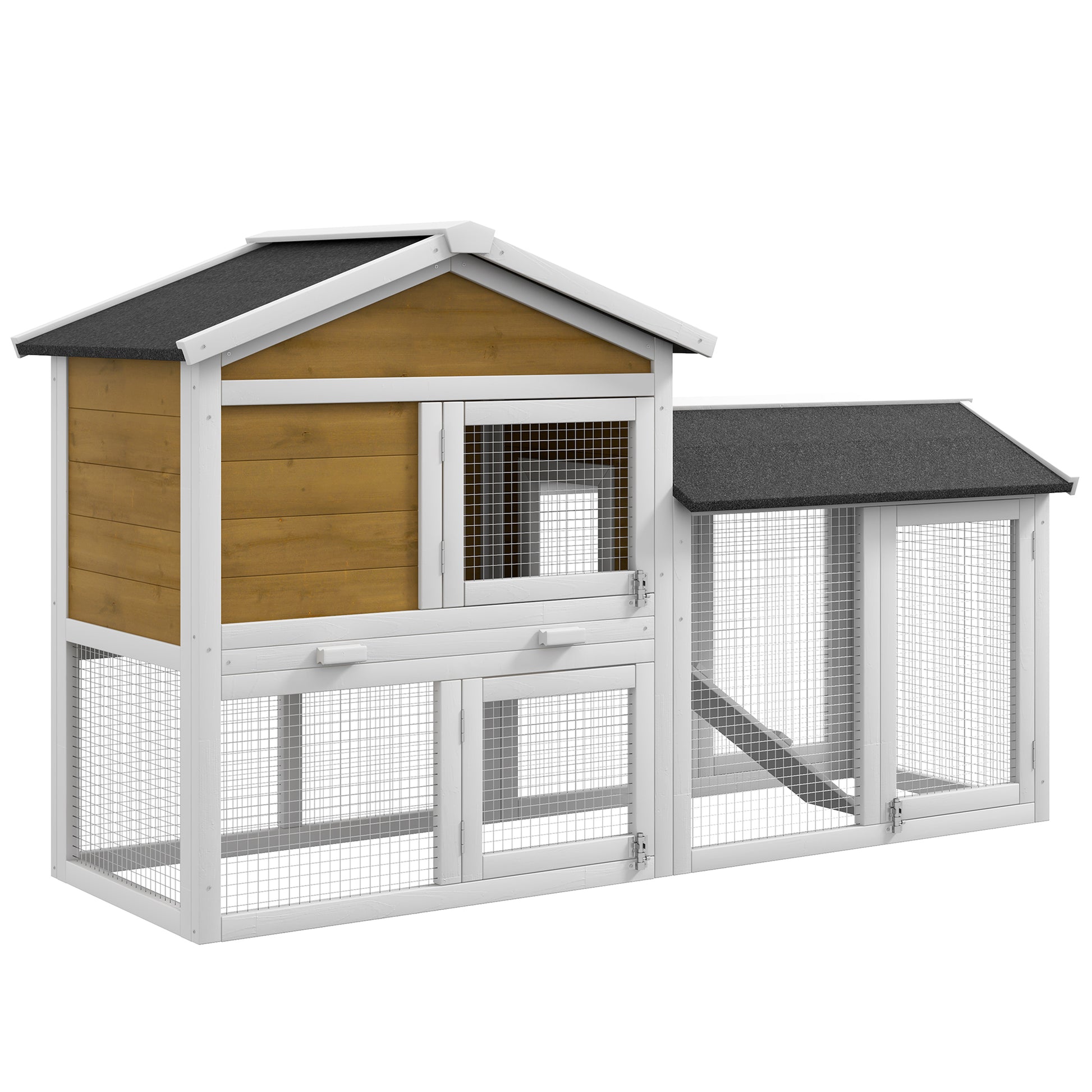 Pawhut 58" Rabbit Hutch, Wooden Bunny Hutch, Guinea Pig Cage, Small Animal Enclosure With Run Area, Removable Tray, Asphalt Roof, Lockable Doors And Ramp, Nature Wood Natural Wood Wood