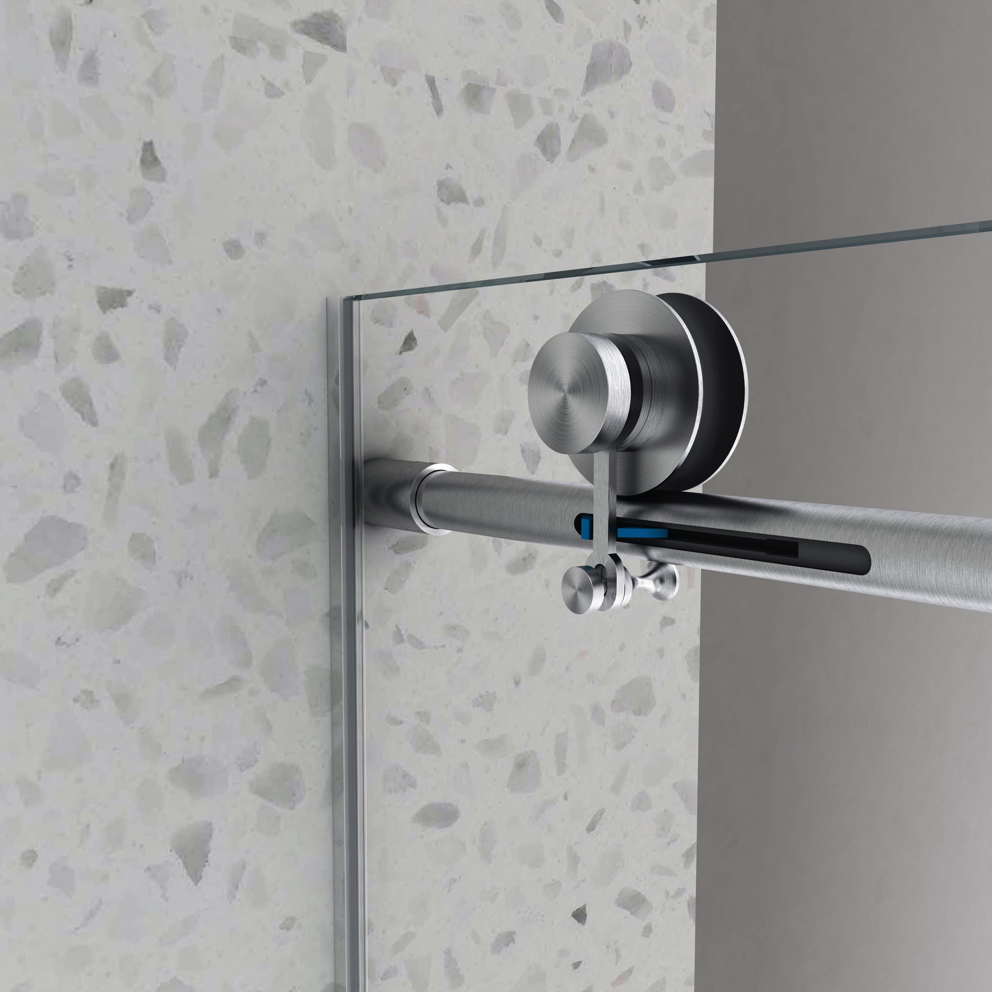 6076 Brushed Nickel Frameless One Fixed And One Shifted Shower Door, 70Mm 304 Stainless Steel Large Pulleys With Adjustable Soft Closing Function,Nano Easy Cleaning,Stick Explosion Proof Menbrance Brushed Nickel Bathroom American Design,Minimalist Glass