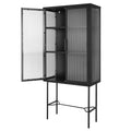 Elegant Floor Cabinet With 2 Tampered Glass Doors Living Room Display Cabinet With Adjustable Shelves Anti Tip Dust Free Easy Assembly Black Color Black Steel