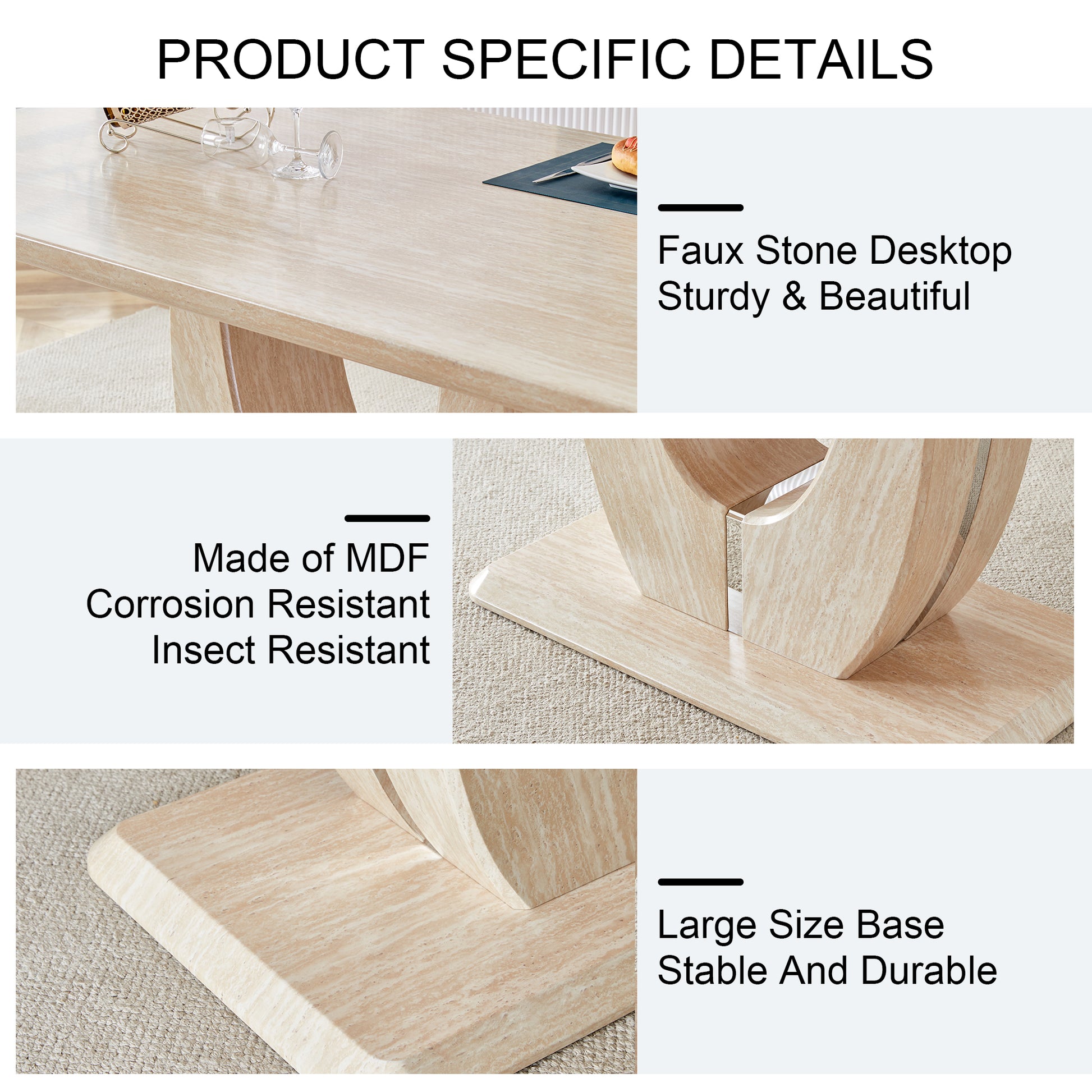 Table And Chair Set.Modern Minimalist Luxury Mdf Rectangular Dining Table With Light Yellow Textured Stickers On The Table, 4 Pu Synthetic Leather High Backrest Soft Cushioned Side Chairs. Light Yellow Seats 4 Mdf