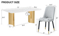 Table And Chair Set.The Table Has A Glass Top With Imitation Marble Pattern Stickers And Stainless Steel Golden Legs. Paried With Chairs With Pu Artificial Leather Backrest Cushions And Black Legs. White Gold Seats 6 Glass Metal
