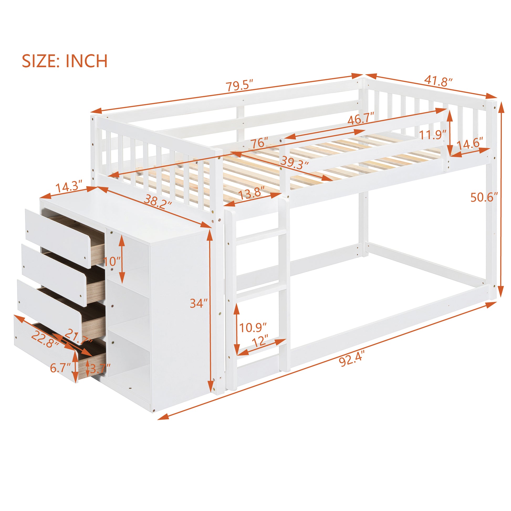 Twin Over Twin Bunk Bed With 4 Drawers And 3 Shelves White Twin White Solid Wood