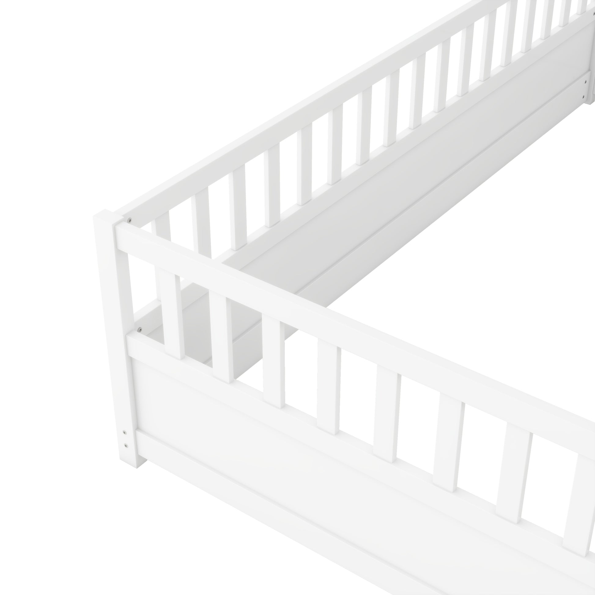 Twin Size Floor Bed, Integral Construction With Super High Security Barrier, Door, Children'S Floor Bed Frame, Montessori Wooden Children'S Floor Bed, White Box Spring Required Twin White Wood Brown Bedroom American Design,Artsy Pine Bed Frame Pine