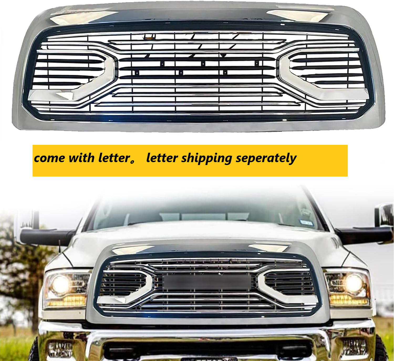 Chrome Big Horn Style Front Grille For 2013 2014 2015 2016 2017 2018 Dodge Ram 2500 3500 Matt Black Abs Abs