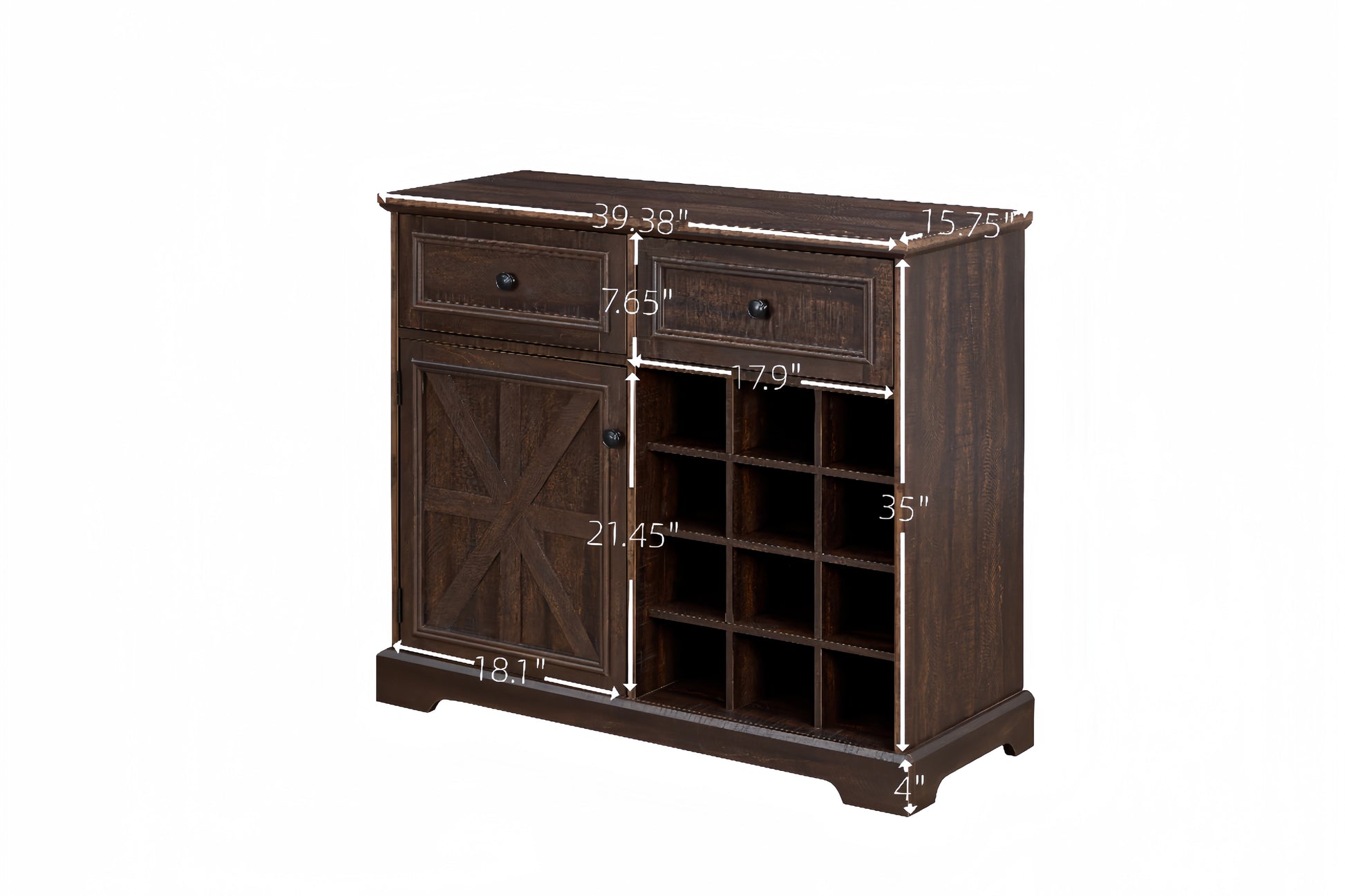 Farmhouse Liquor Cabinet Bar Cabinet With 2 Drawers, Wine Bar Cabinet With Removable Wine Racks Storage Shelves, Cupboard For Kitchen, Dining Room, Espresso L39.37''*W15.7"*H34.65" Espresso Mdf