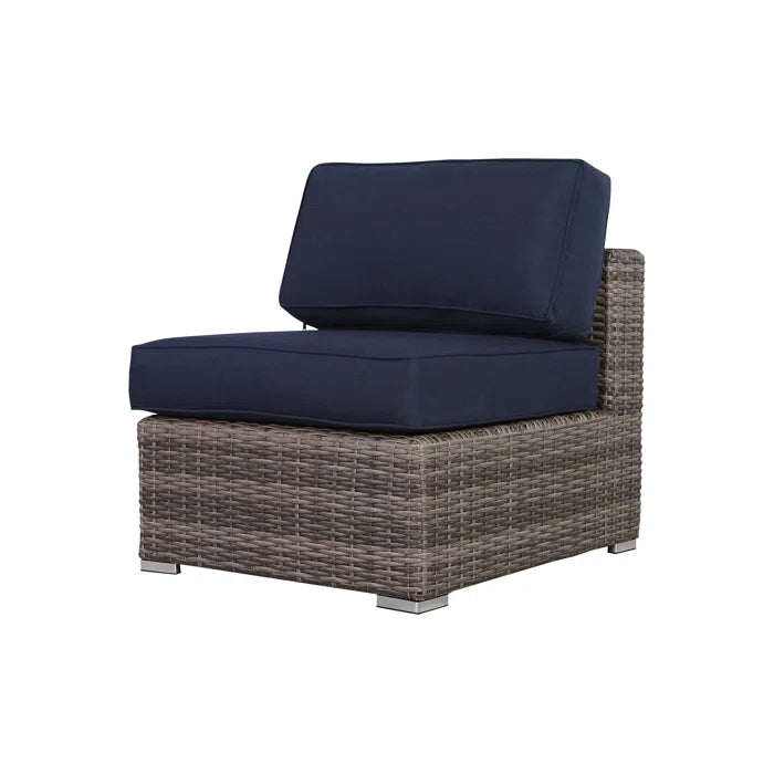 8 Person Wicker Seating Group With Sunbrella Cushions Fully Assembled Grey Mix,Navy Blue Wicker