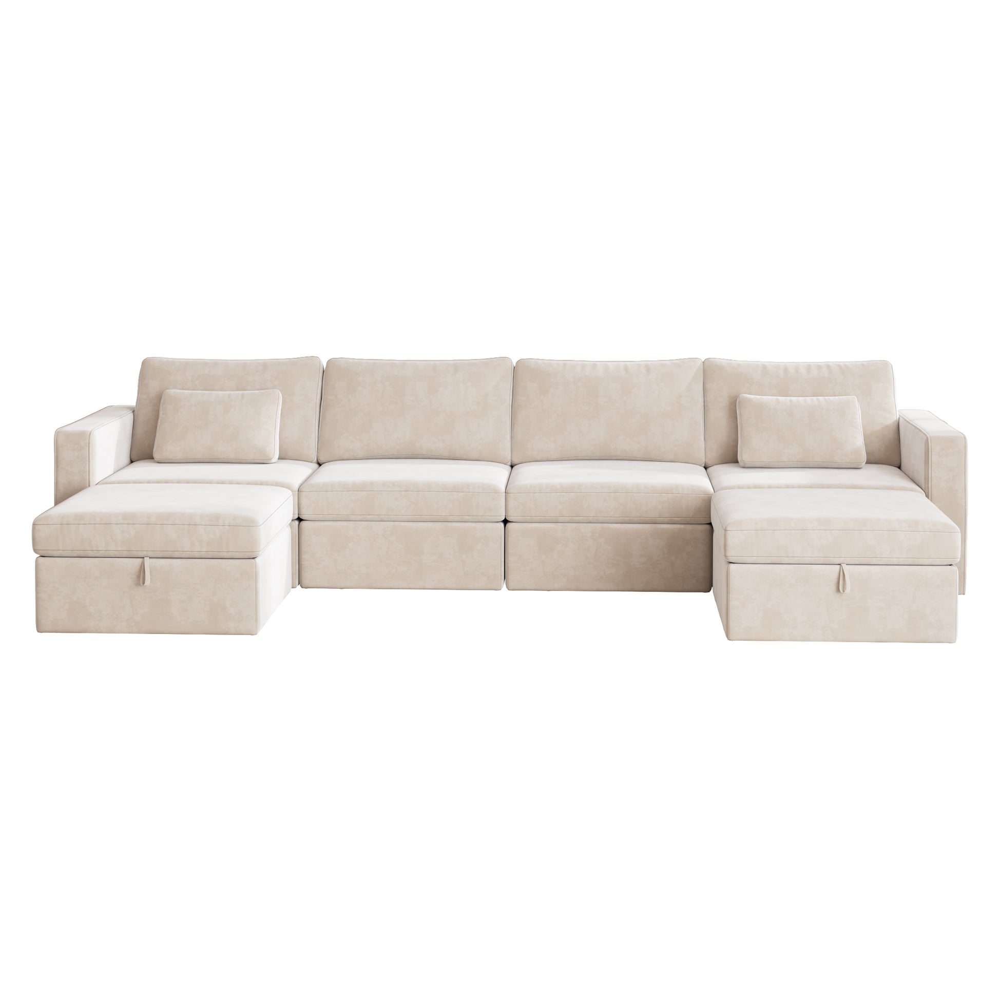 Modern Velvet Modular Sectional Sofa, U Shape Convertible Sofa Set With Pillows, Oversized Sectional Couches With Storage Ottomans For Living Room, Loft, Apartment, Office White 6 Seats White Wood Primary Living Space Medium Duty Pine 6 Seat White Velvet