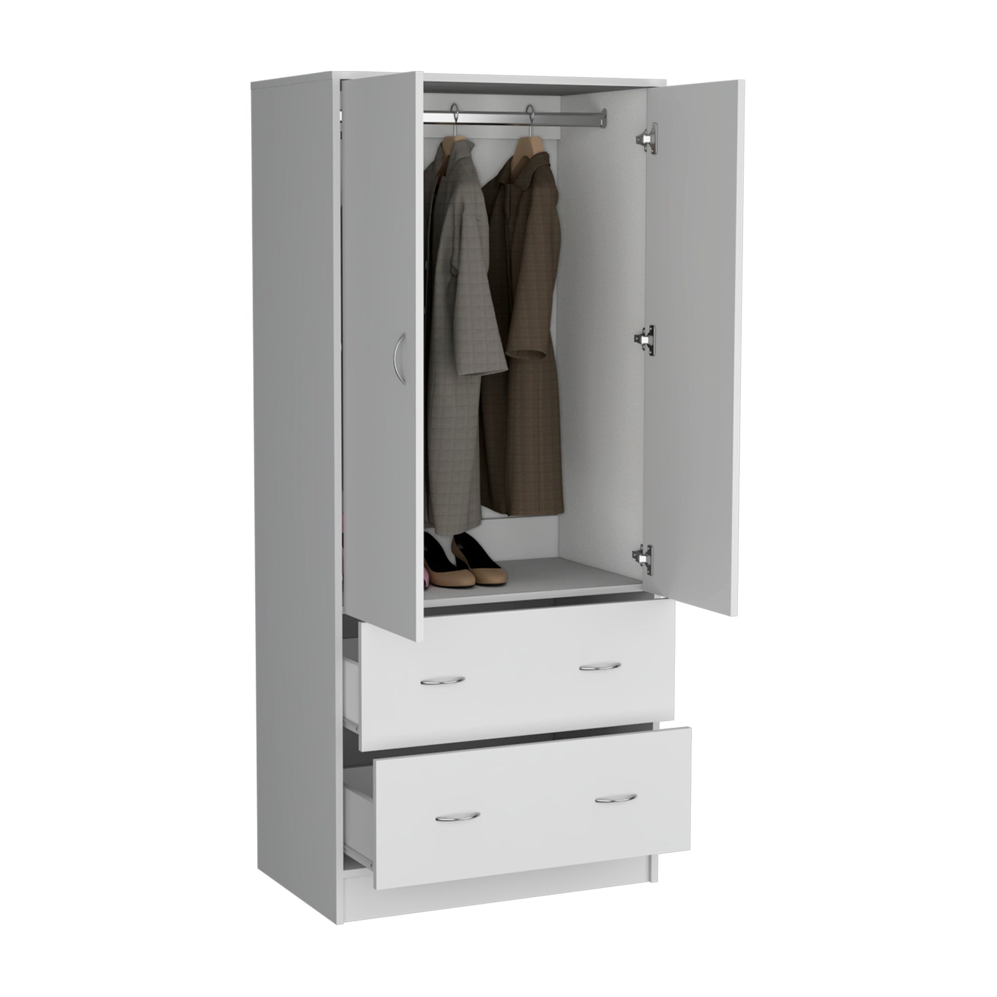 Taly 2 Doors 2 Drawers Armoire White White Bedroom Modern Particle Board