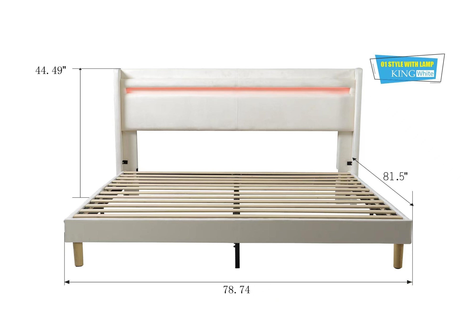 Led Light With Remote Control And Color Changing At The Head Of The Bed. The Bed Is Firm And Stable And Easy To Assemble King White Plywood