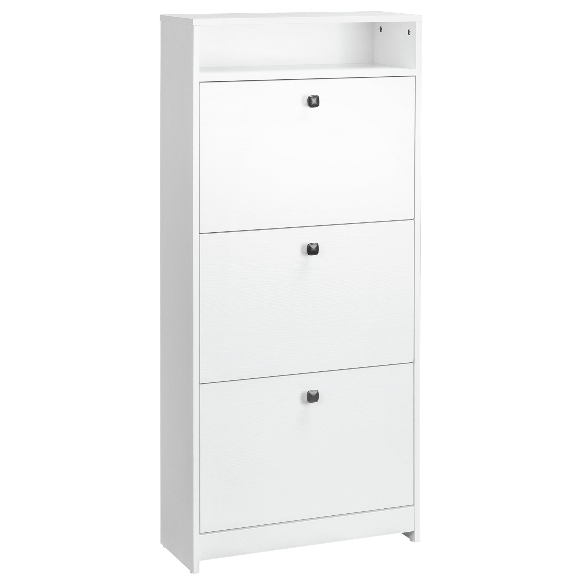 Homcom Slim Shoe Cabinet, Trendy Shoe Storage Cabinet With 3 Large Fold Out Drawers & A Spacious Top Surface For Small Items, White White Particle Board