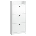 Homcom Slim Shoe Cabinet, Trendy Shoe Storage Cabinet With 3 Large Fold Out Drawers & A Spacious Top Surface For Small Items, White White Particle Board