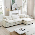 Oversize 3 Seater Sofa With One Footrest, L Shaped Sectional Sofa With Ottoman For Living Rooms, White Corduroy Sofa White Corduroy 3 Seat