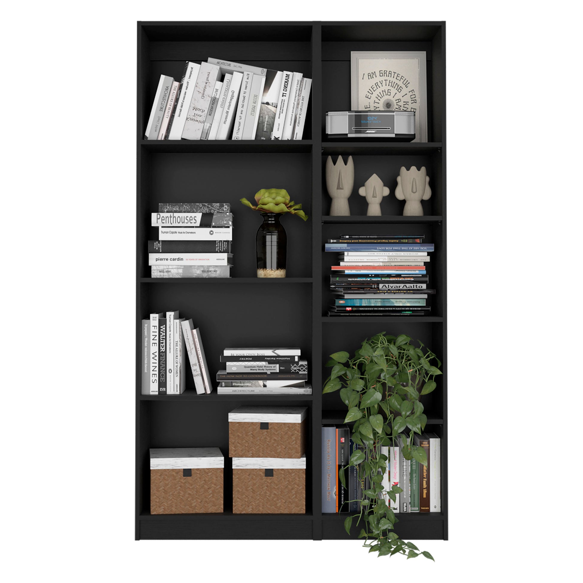 2 Piece Bookcase Living Room Set, Storage Cabinet, 42" Wide And 9 Shelves Black 5 Or More Shelves Black Office Modern Particle Board