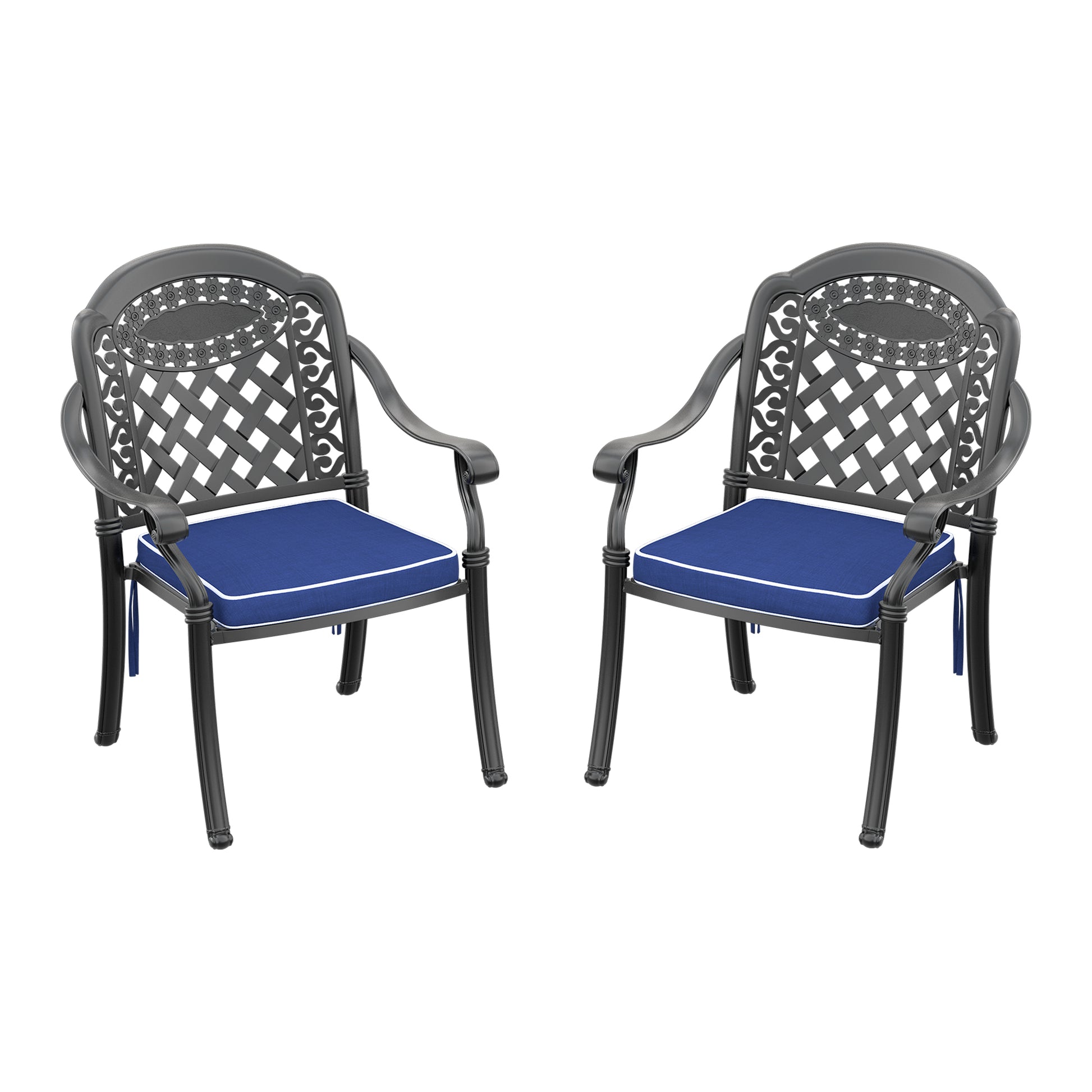 Cast Aluminum Patio Dining Chair 2Pcs With Black Frame And Cushions In Random Colors Yes Dining Set Black Rust Resistant Frame Water Resistant Cushion Garden & Outdoor Complete Patio Sets Aluminium