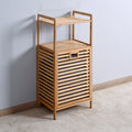 Bathroom Laundry Basket Bamboo Storage Basket With 2 Tier Shelf 17.32 X 13 X 37.8 Inch Natural Bamboo