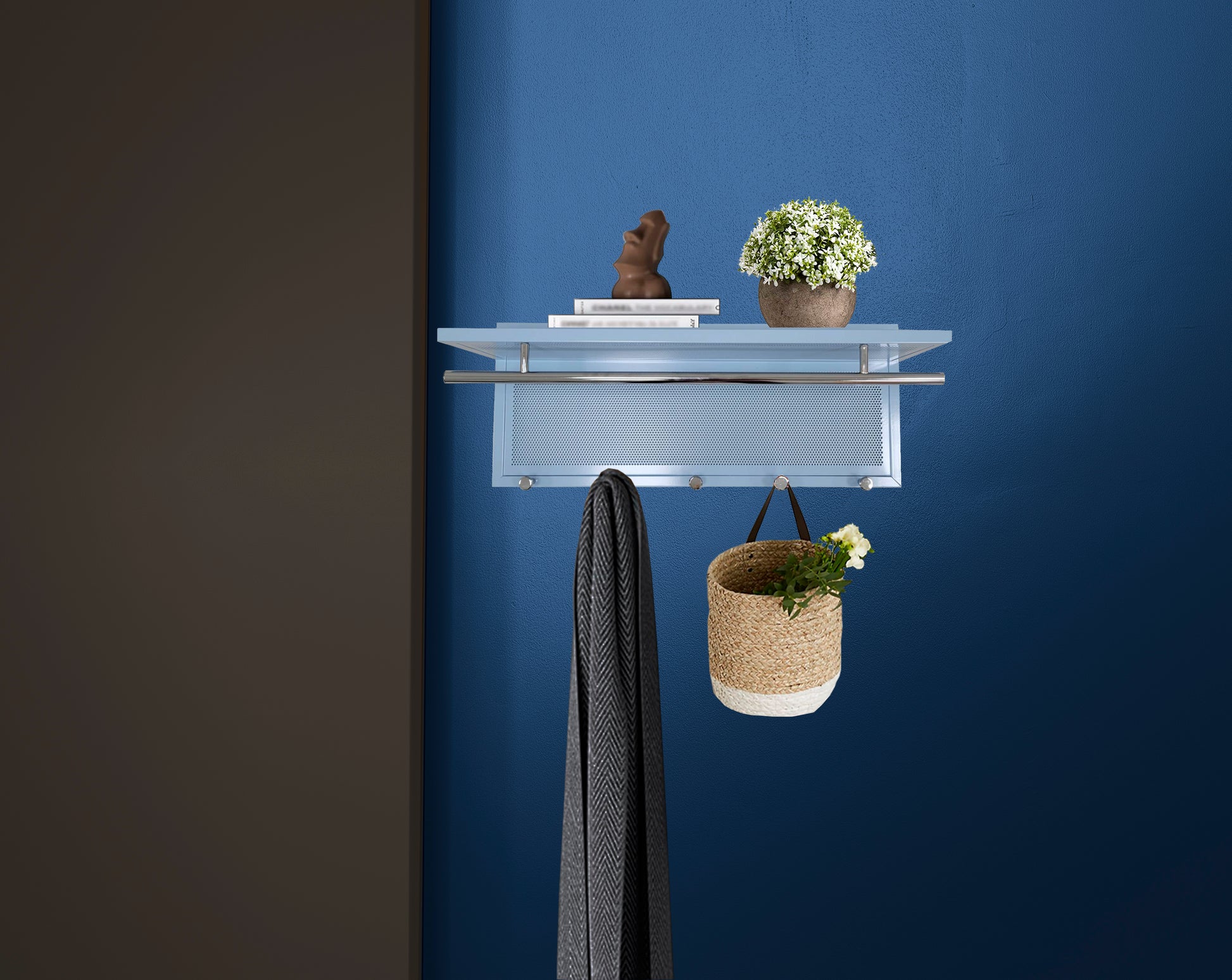 Esyspot Metal Powder Coating Hook Wall Mounted With Shelf In Blue Blue