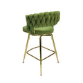 Bar Chair Linen Woven Bar Stool Set Of 2,Golden Legs Barstools No Adjustable Kitchen Island Chairs,360 Swivel Bar Stools Upholstered Bar Chair Counter Stool Arm Chairs With Back Footrest, Green Green Foam Linen