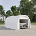 Outsunny 10' X 16' Carport, Heavy Duty Portable Garage Storage Tent With Large Zippered Door, Anti Uv Pe Canopy Cover For Car, Truck, Boat, Motorcycle, Bike, Garden Tools, Outdoor Work, White White Steel