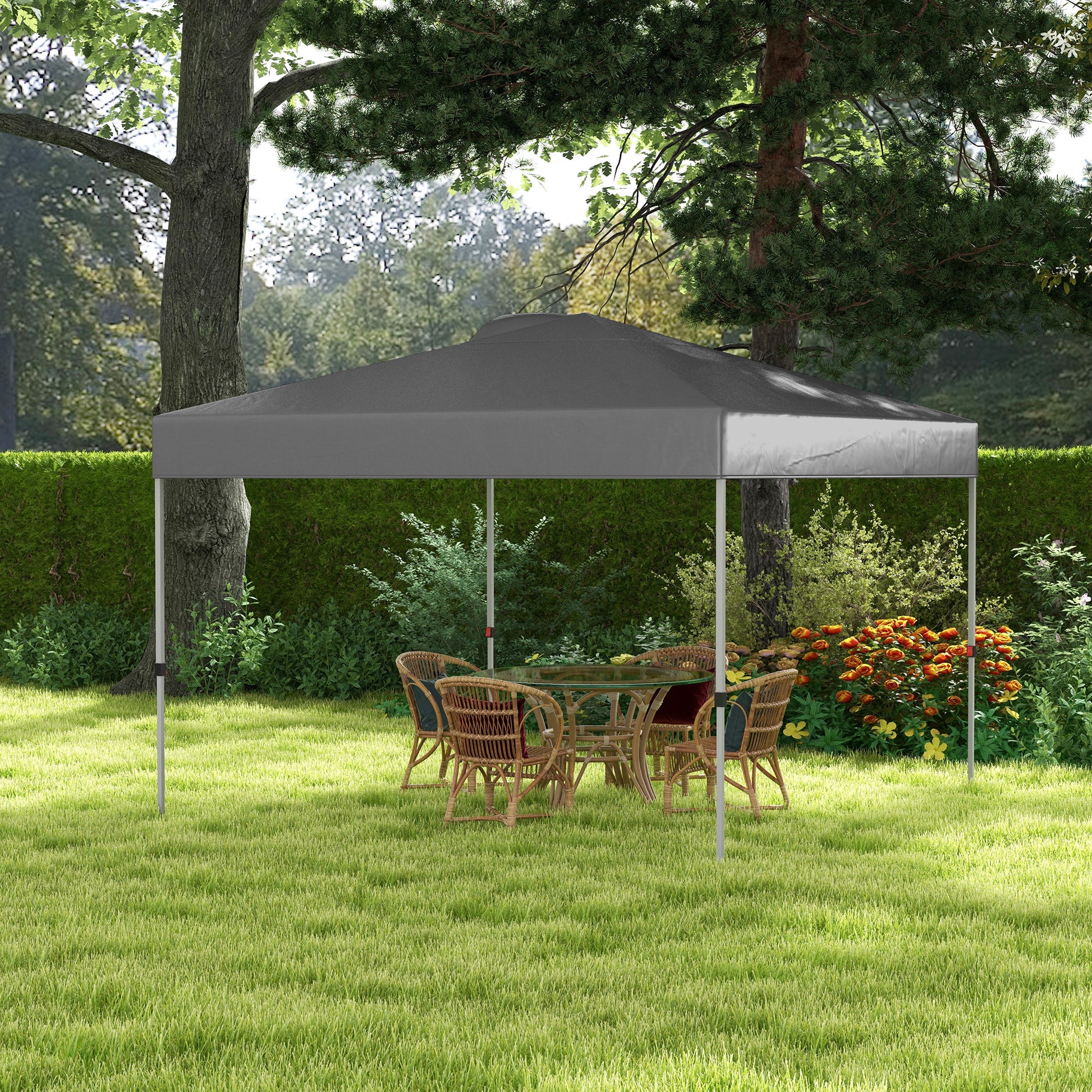 Outsunny 10' X 10' Pop Up Canopy Tent, Instant Sun Shelter With 3 Level Adjustable Height, Top Vents And Wheeled Carry Bag For Outdoor, Garden, Patio, Dark Gray Dark Grey Steel