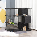 Pawhut Pet Playpen Small Animal Cage 56 Panels With Doors, Ramps And Storage Shelf For Rabbit, Kitten, Chinchillas, Guinea Pig And Ferret Black Metal