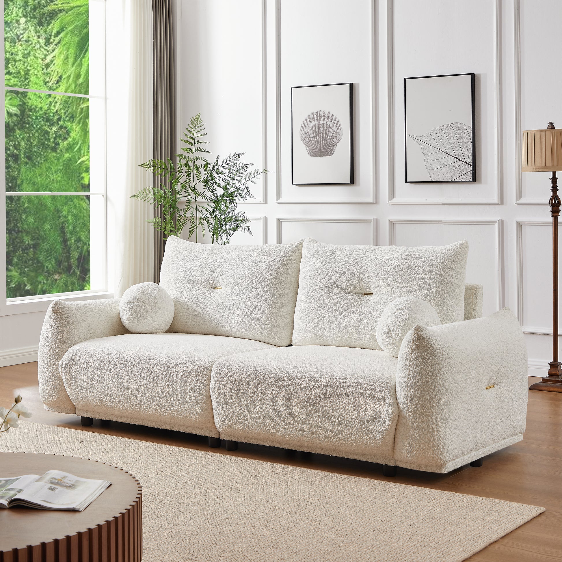 Lamb'S Wool 2 Seater Cushion Sofa 90'' Comfortable Sofa For Living Room Bedroom And Other Casual Spaces Lamb'S Wool Sofa With 2 Cushions And 2 Ball Pillows. Beige Two Sets Beige Foam Fabric 4 Seat