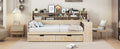 Wooden Full Size Daybed With Storage Shelves, Multi Functional Bed With Two Storage Drawers And Study Desk, Natural Full Natural Wood