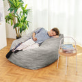 Faux Fur Classic Bean Bag Grey Primary Living Space Soft Casual,Modern Foam Faux Fur