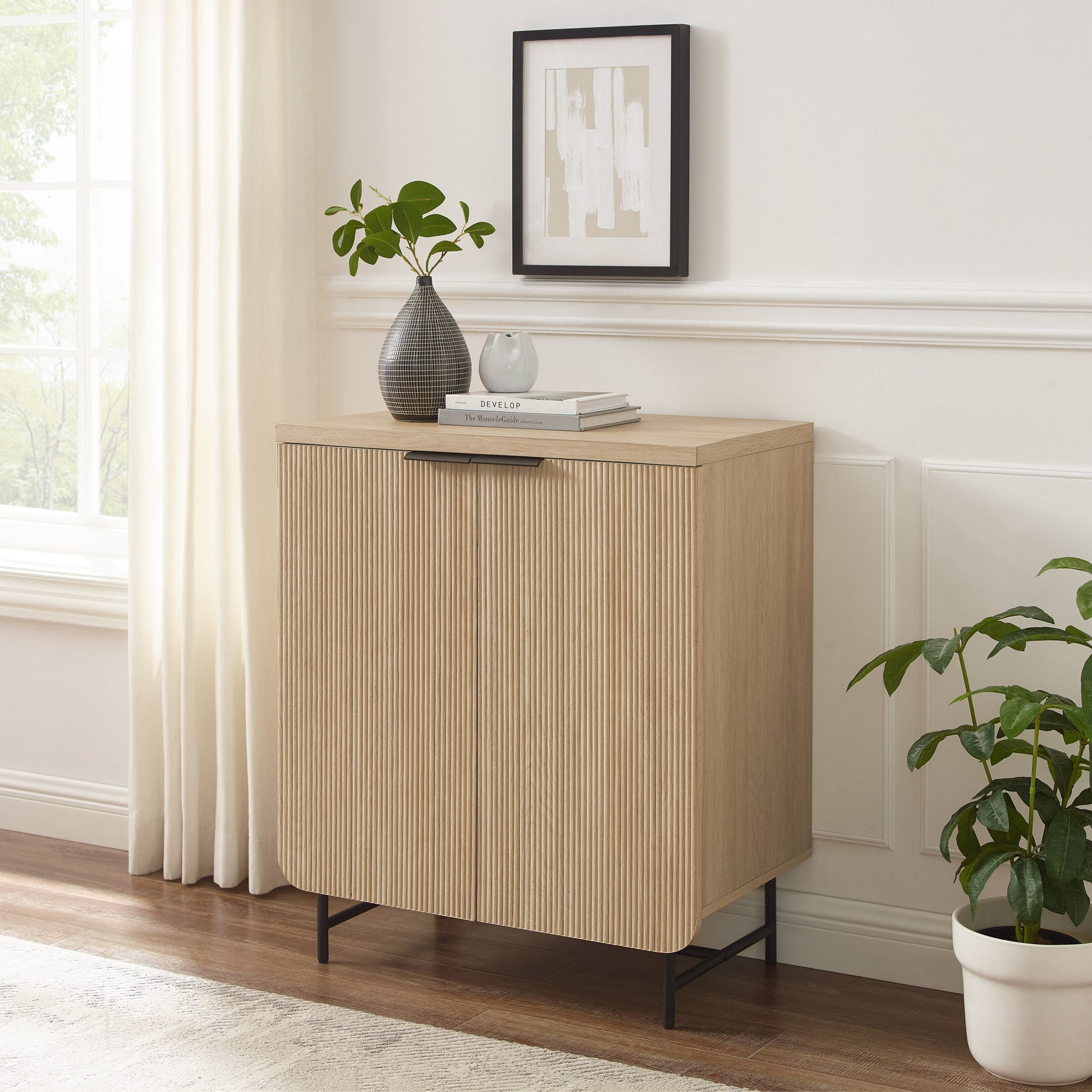 Modern Scandi Fluted Door Storage Console Coastal