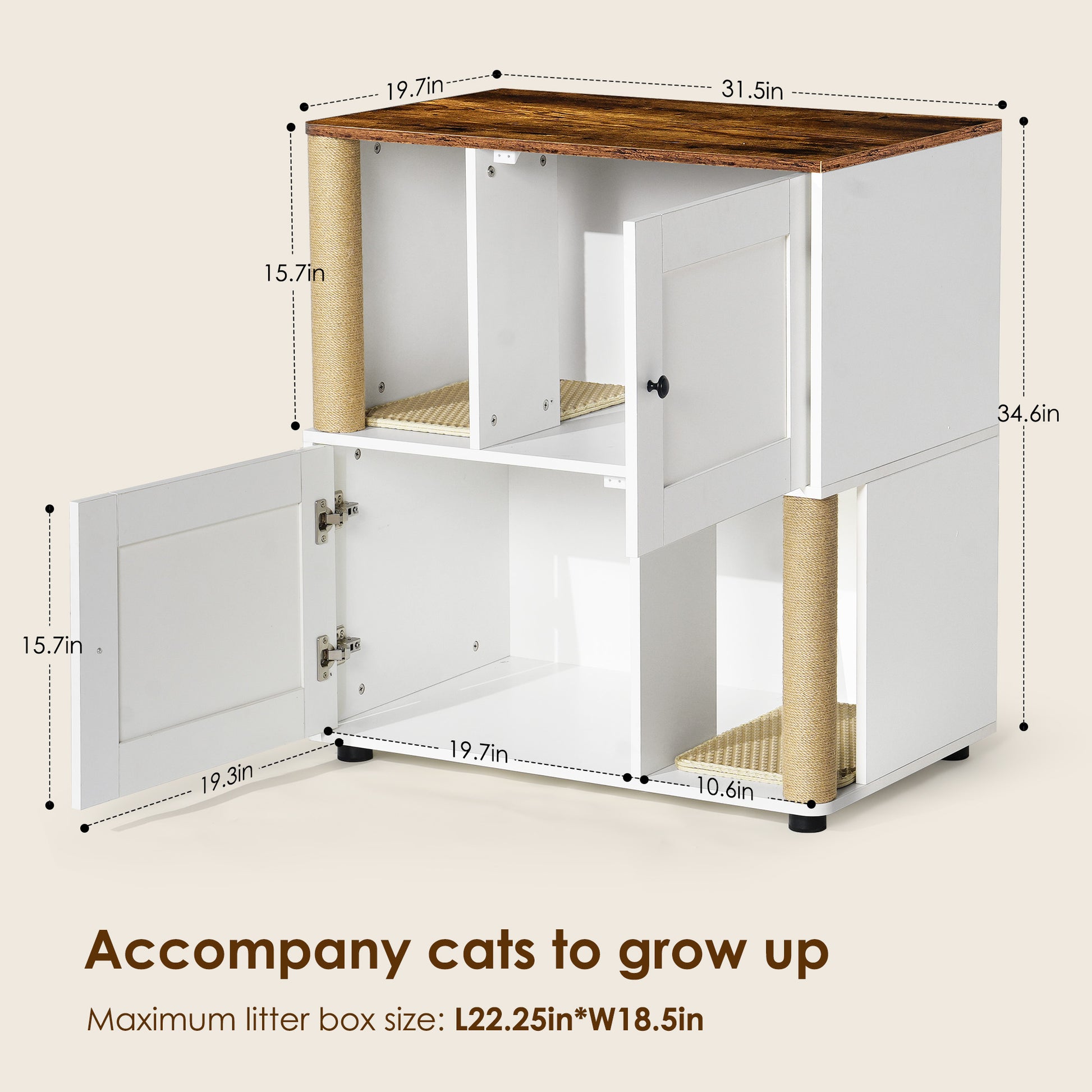 Double Cat Litter Box Enclouse,Cat Litter Box Enclosure For 2 Cats, Cat Litter Cabinet, Double Litter Box Enclosure With Shelve, Fit Most Of Litter Box, White Vintage White Vintage Particle Board