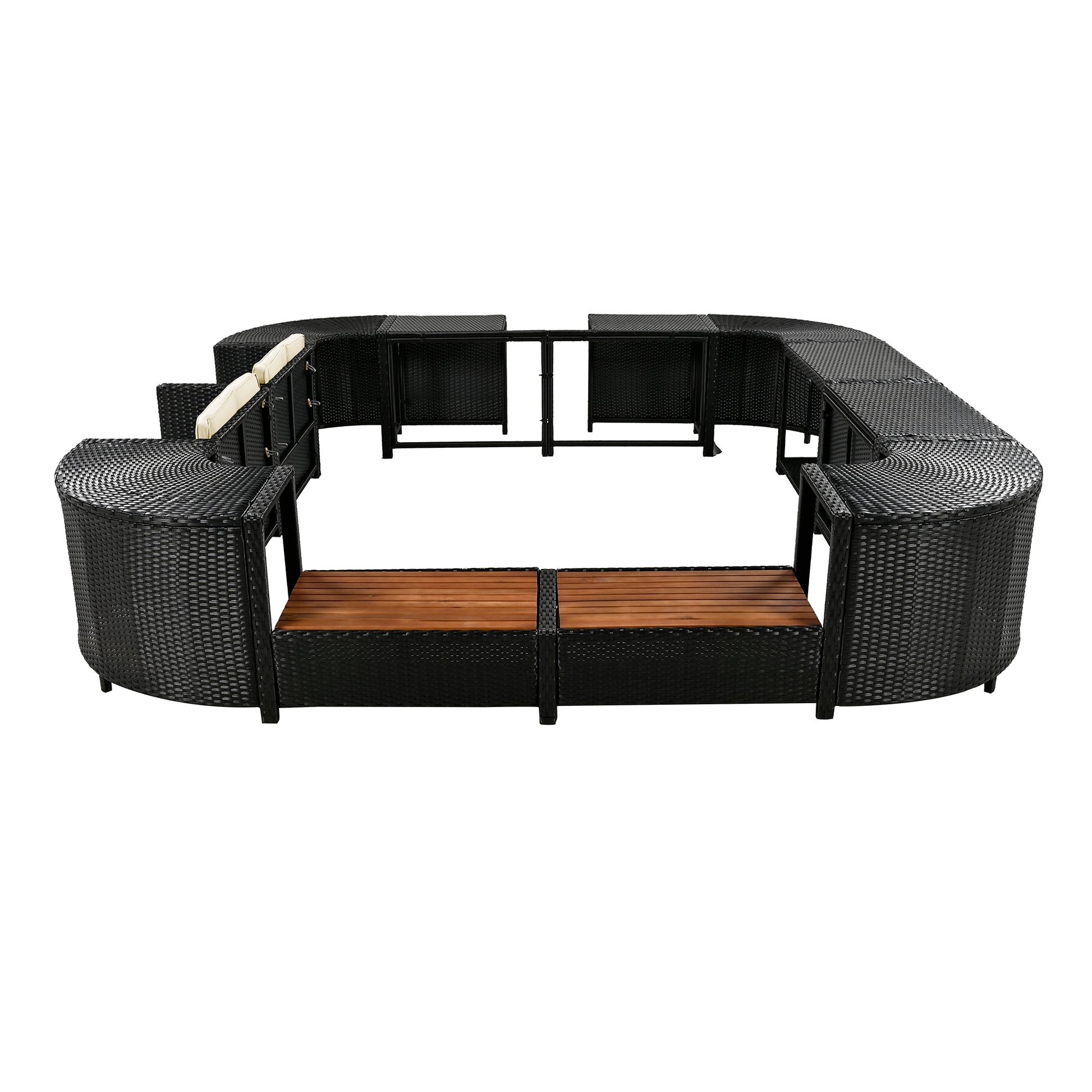 Spa Surround Spa Frame Quadrilateral Outdoor Rattan Sectional Sofa Set With Mini Sofa,Wooden Seats And Storage Spaces, Beige Yes Beige Water Resistant Frame Water Resistant Cushion Garden & Outdoor Sectional Seating Groups Foam Rattan Waterproof Fabric