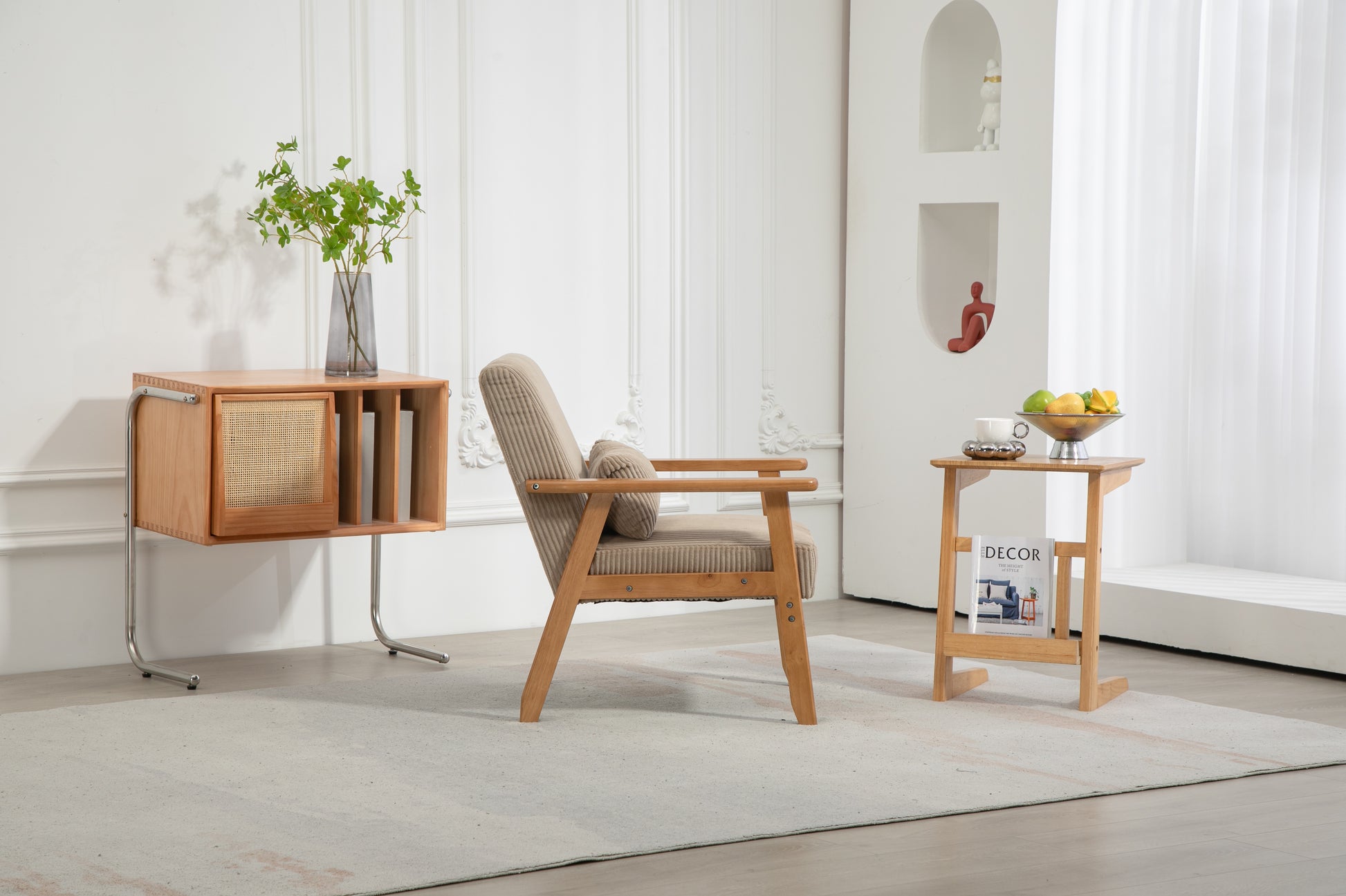 Leisure Chair With Solid Wood Armrest And Feet, Leisure Chair, Wood Frame, Velvet, L, Solid Rubber Wood Legs, Mid Century Modern Accent Chair, For Living Room Bedroom Studio Chair Camel Corduroy