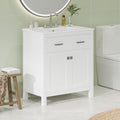 30 Inch Bathroom Vanity With Ceramic Sink, Modern White Single Bathroom Cabinet With 2 Doors And A Shelf, Soft Close Doors White Bathroom Solid Wood Mdf