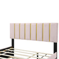 Queen Size Upholstered Platform Bed With 2 Drawers And 1 Trundle, Classic Metal Strip Headboard Design, Pink Queen Pink Mdf Lvl