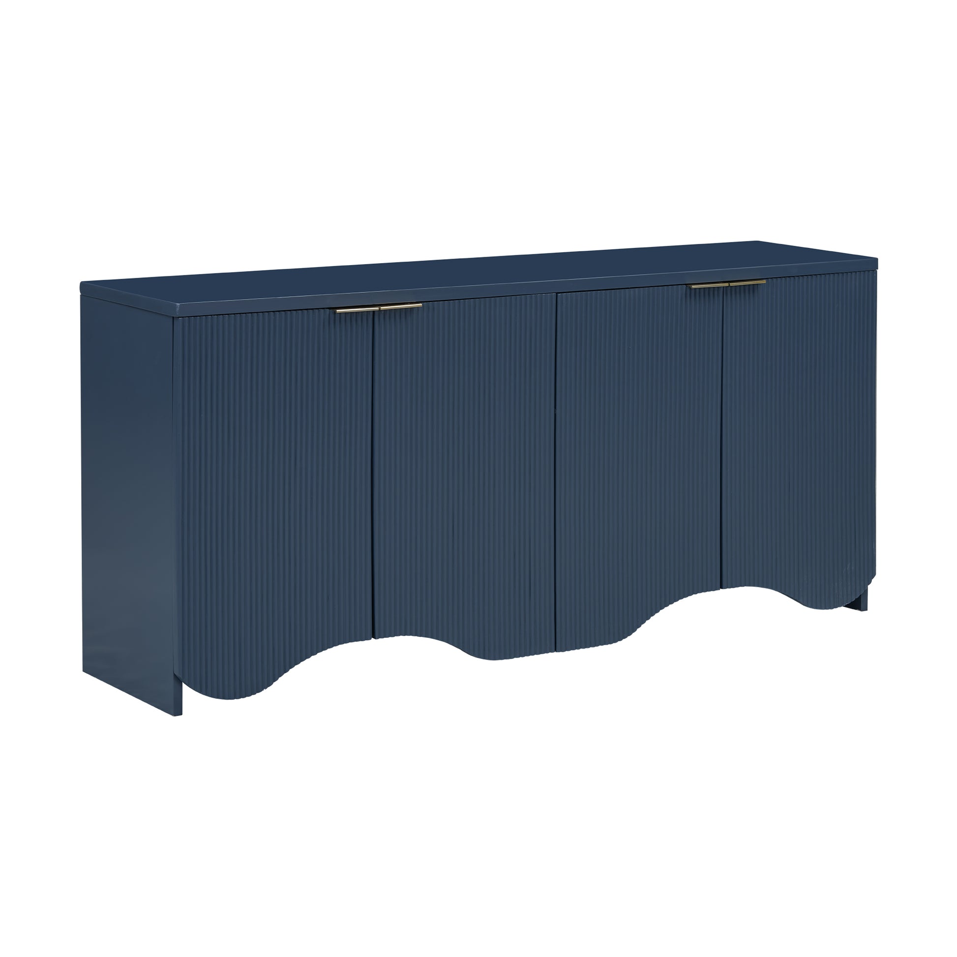 Vertical Stripes And Wavy Design Of A Four Door Cabinet Cabinet Suitable For Hallway, Entryway, Living Room 3 4 Spaces Navy Blue Artsy Mdf