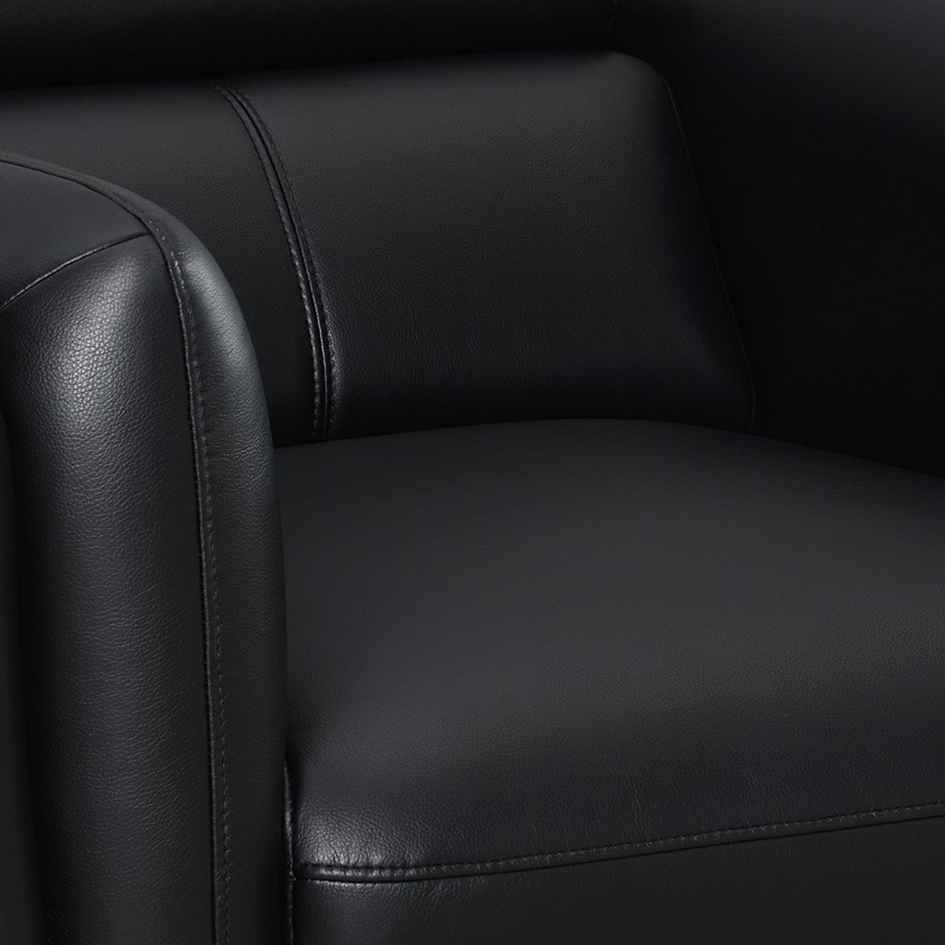 41 Inch Tuxedo Style Accent Chair, Double Track Arms, Black Faux Leather Black Wood