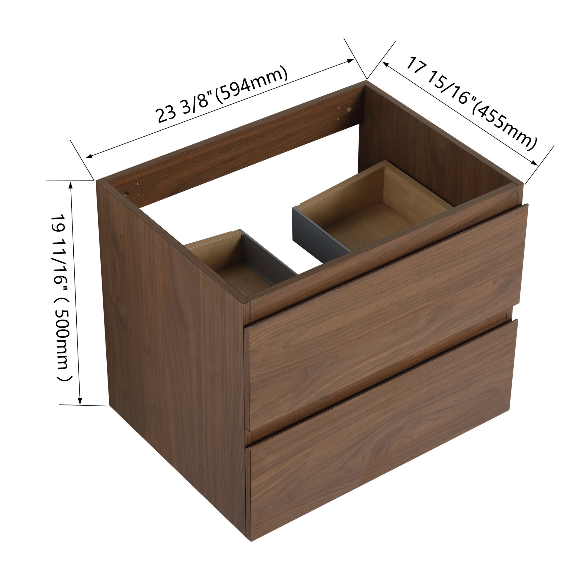 24" Wall Mounted Bathroom Vanity, Only The Cabinet Body Bvb01924Bno 2 2 Brown Oak Bathroom Wall Mounted Plywood