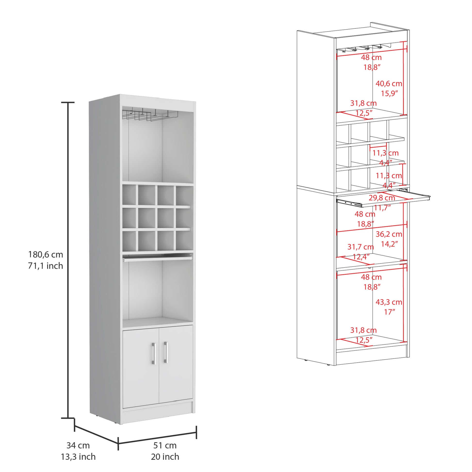 Kevil 71 Inch Tall Bar Cabinet 5 Tier Modern Bar